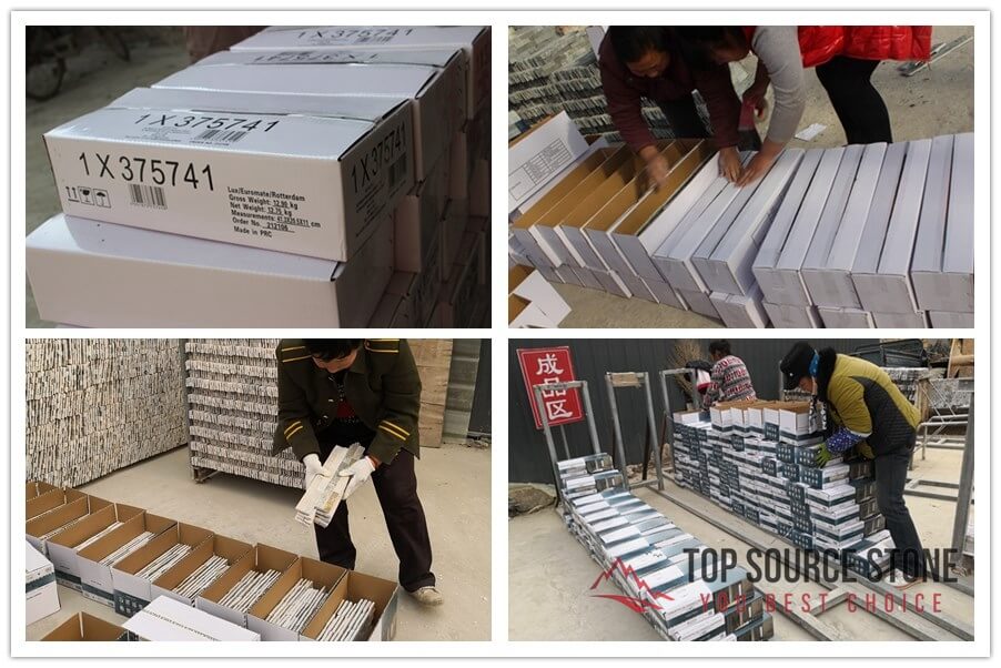 Cartons of cement stacked stone ledger panels for building supplies