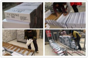 Stacked stone ledger panels in cartons for interior decor