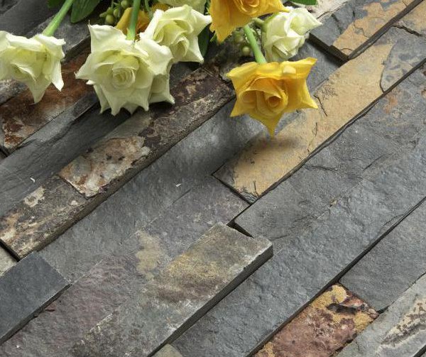 Rustic gold slate mini ledgestone panel for wall cladding