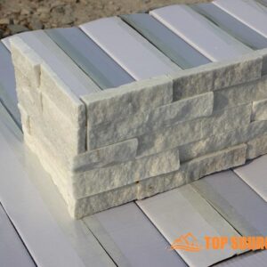 Elegant Arctic White ledger corner stone with smooth finish