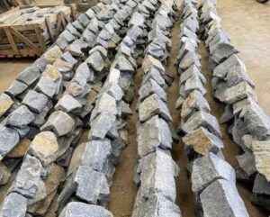 Close-up of an elegant stacked stone wall panel in various shades