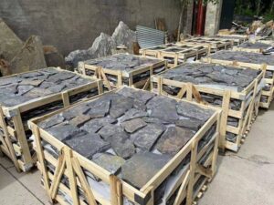 Collection of irregular flagstone pavers showcasing various shapes and textures