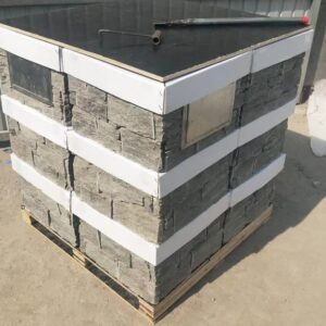 A beautifully crafted stacked stone column in warm tones