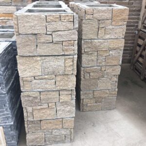 Beautifully designed stacked stone column featuring natural textures.