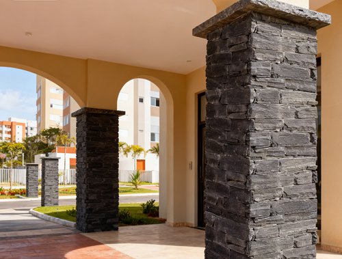 Beautiful stacked stone columns showcasing natural textures and colors