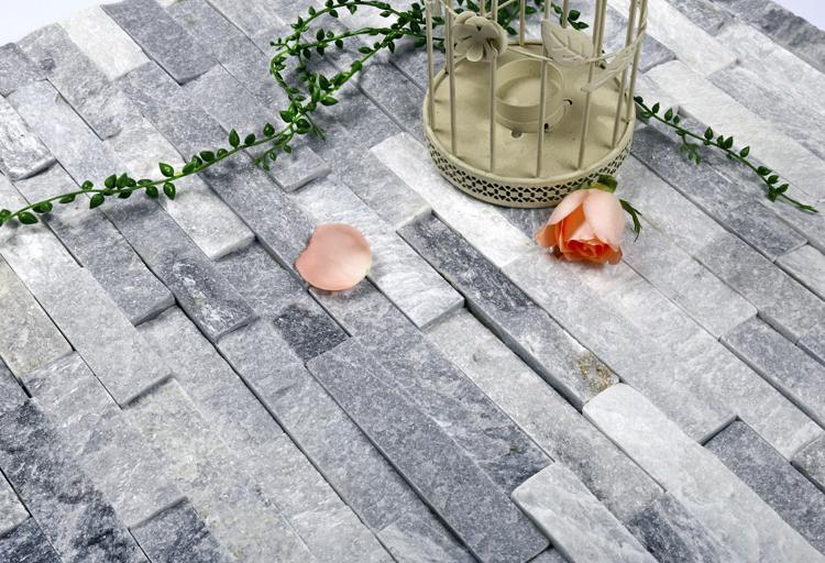 Close-up of premium stacked stone veneer panel in neutral tones