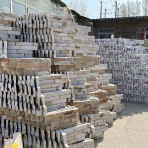 Corner view of natural stacked stone panels for exterior and interior use
