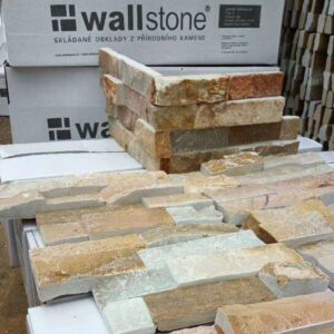 Corner detail of elegant stacked stone design