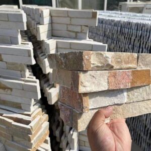 Decorative stacked stone corner with a natural finish