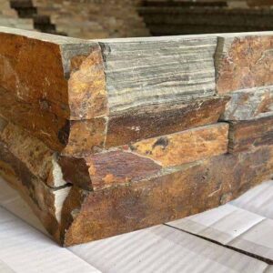 Corner view of high-quality stacked stone in natural tones