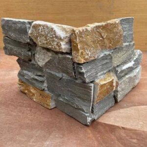 Stylish corner installation of stacked stone veneer
