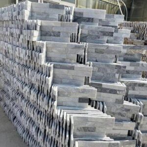 Corner view of a beautifully crafted stacked stone installation