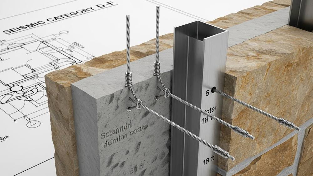 Engineering visualization of mechanical anchorage carrying heavy stone panels on a demountable support system