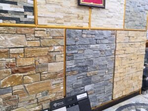Natural stacked stone display in the Top Source Stone showroom